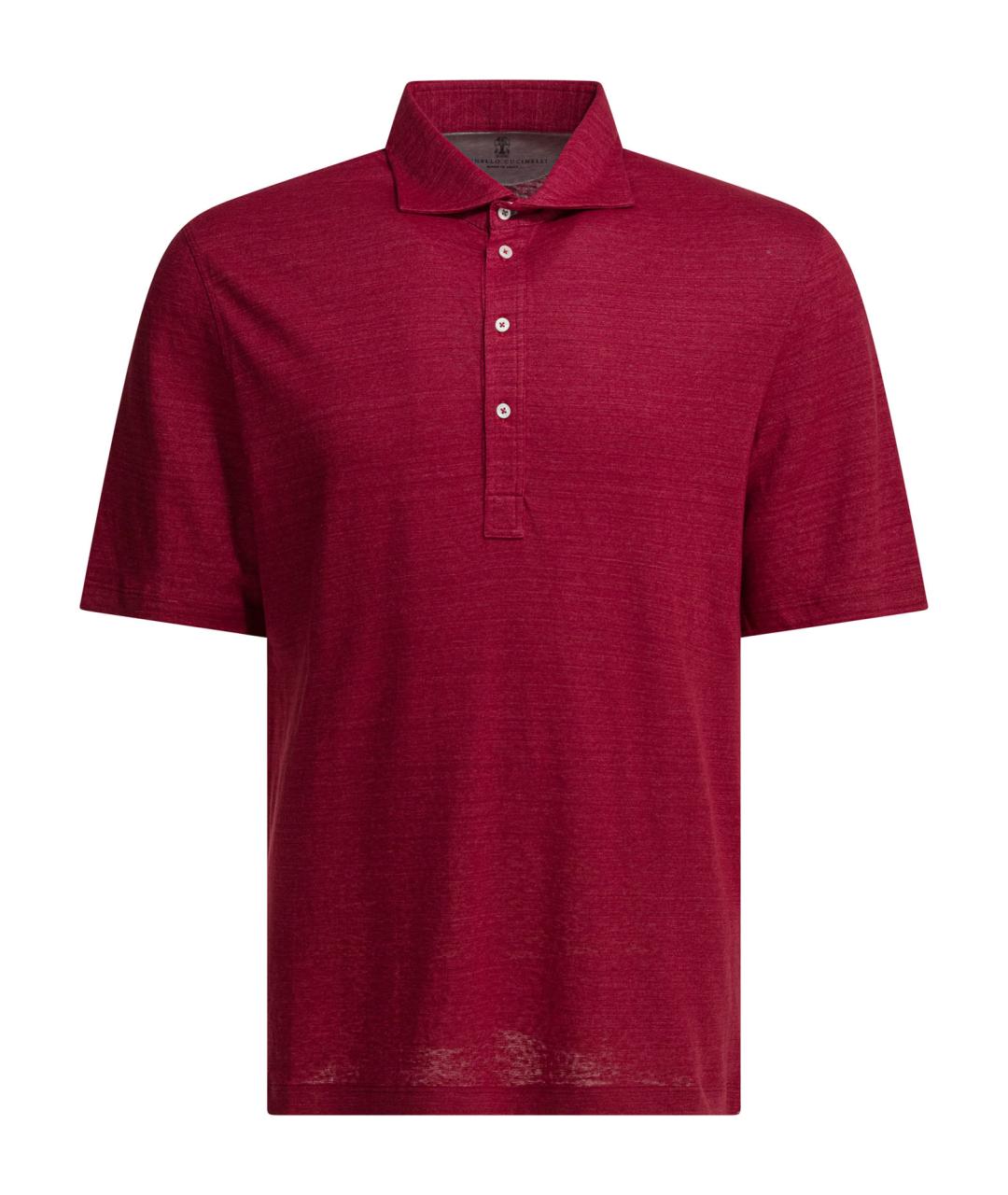 BRUNELLO CUCINELLI Красное хлопко-льняное поло с коротким рукавом, фото 1