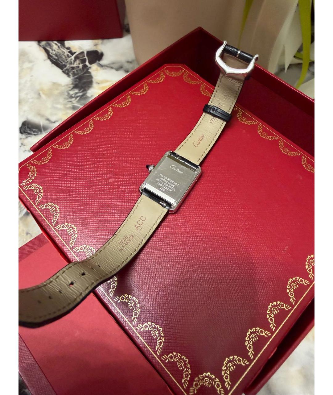 CARTIER Черные кожаные часы, фото 7