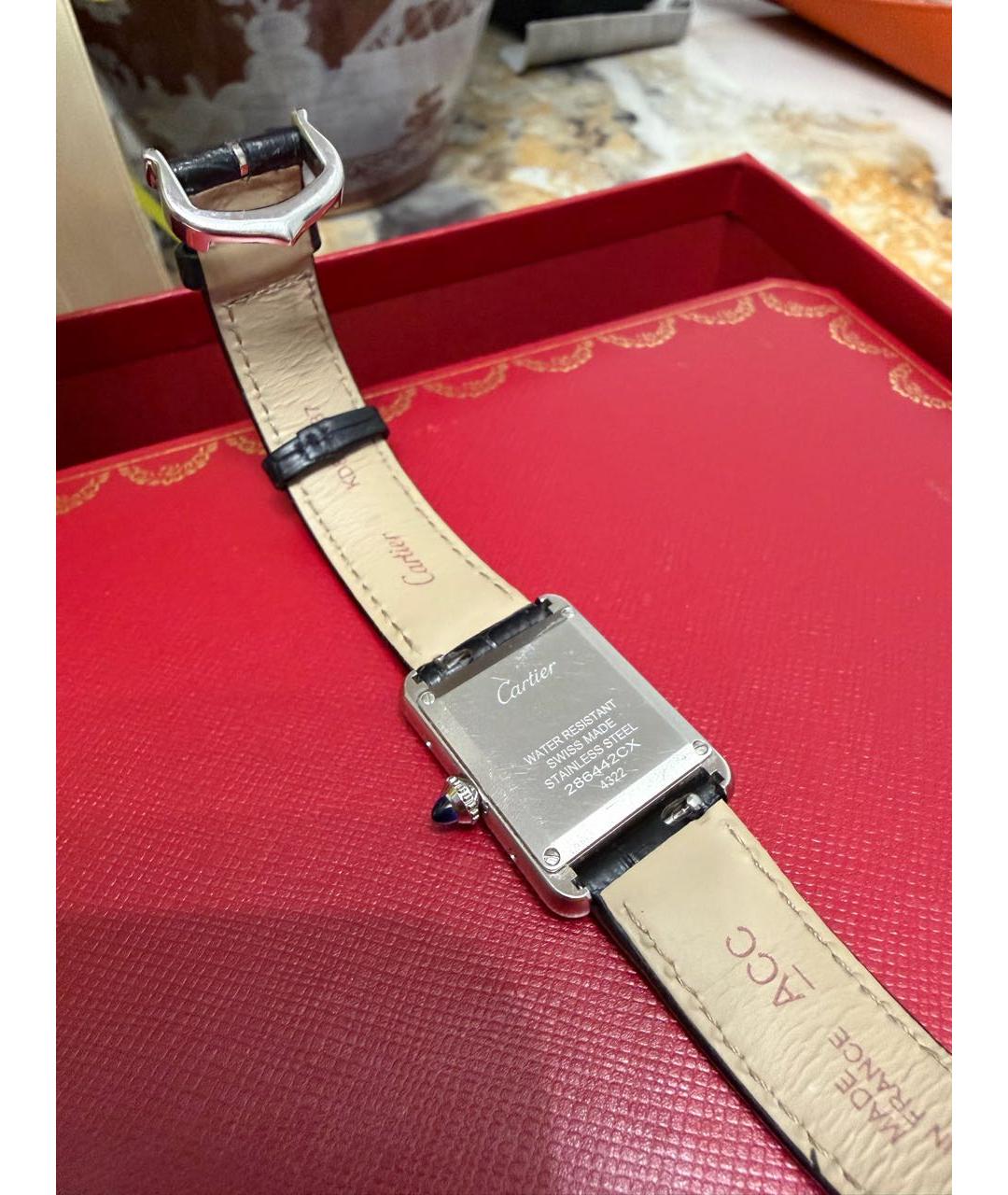 CARTIER Черные кожаные часы, фото 6