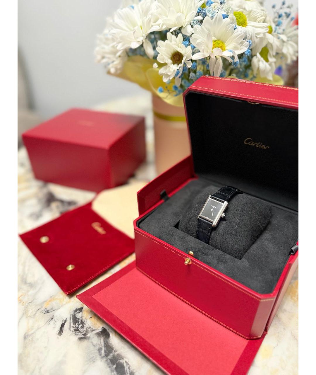 CARTIER Черные кожаные часы, фото 9