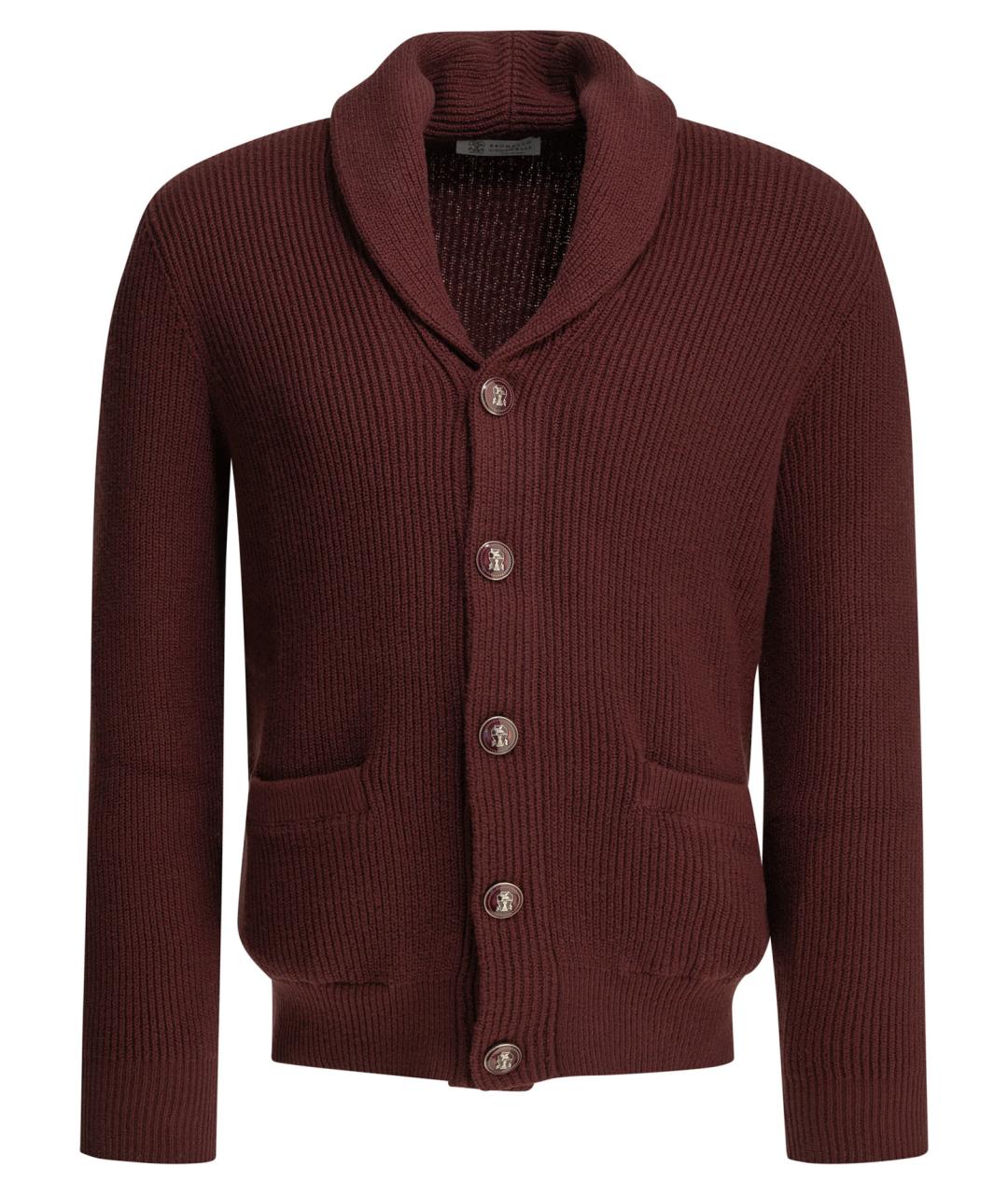 BRUNELLO CUCINELLI Бордовый хлопковый кардиган, фото 1