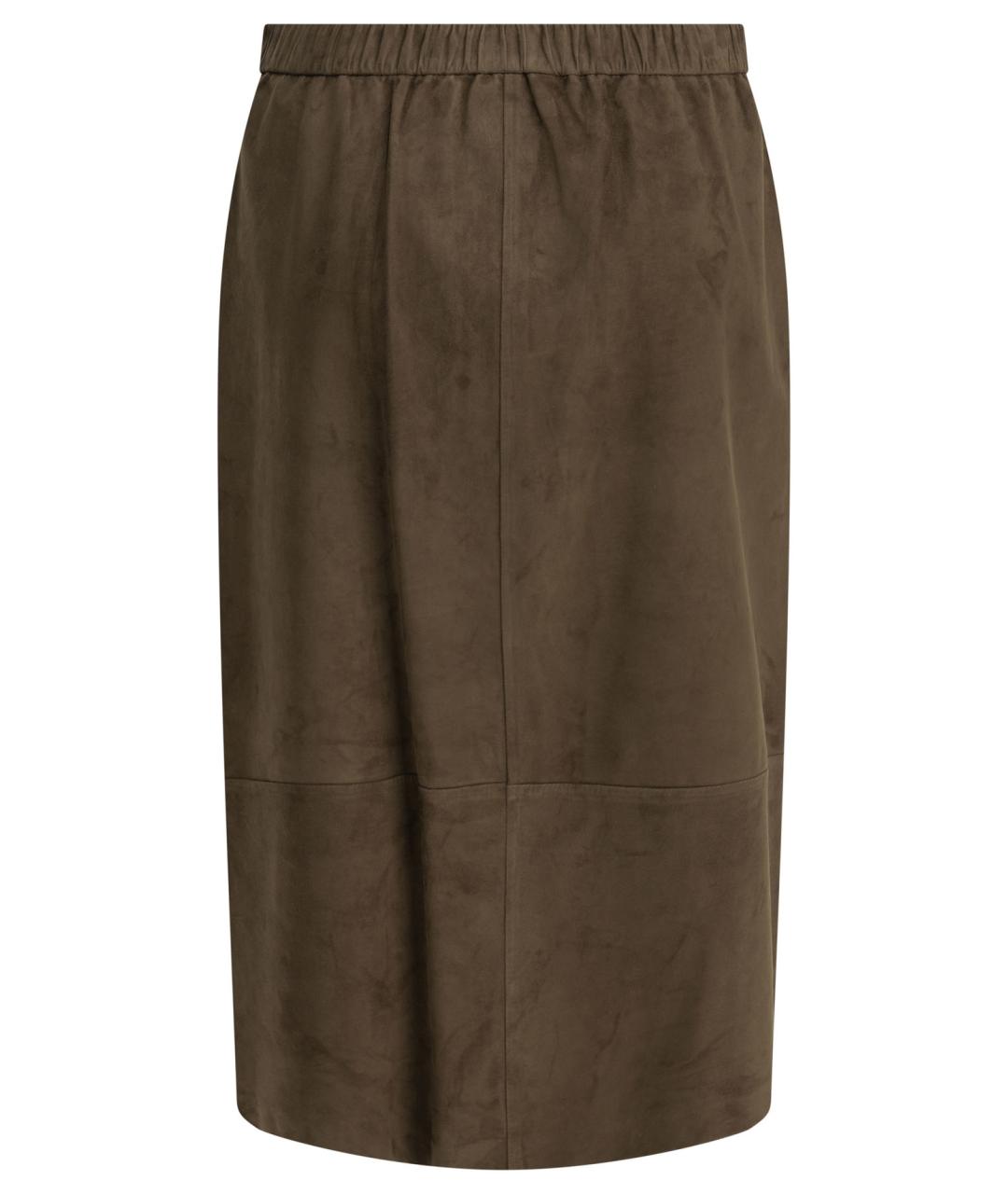 'S MAX MARA Коричневая кожаная юбка миди, фото 2