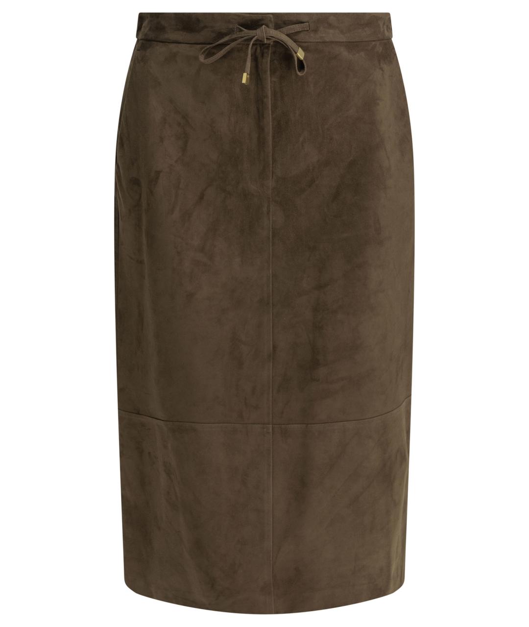 'S MAX MARA Коричневая кожаная юбка миди, фото 1