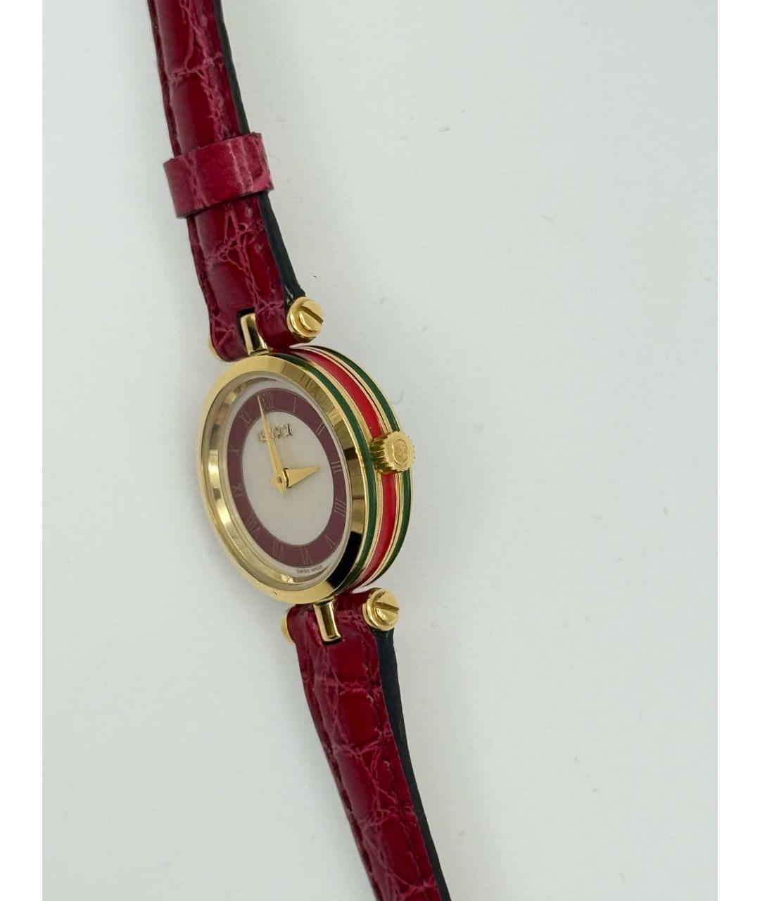 GUCCI Бордовые позолоченные часы, фото 4