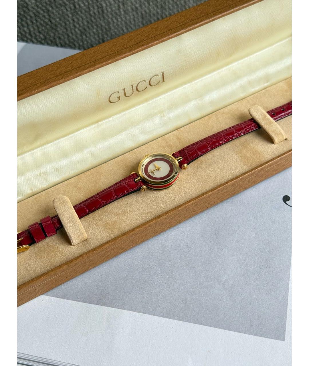 GUCCI Бордовые позолоченные часы, фото 5