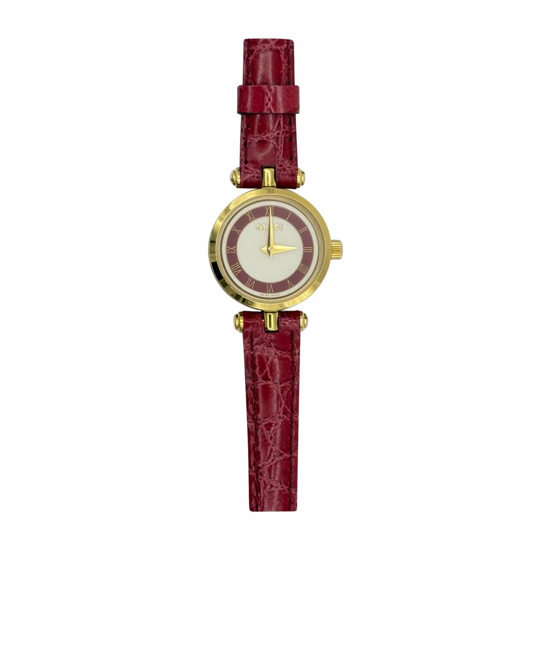 GUCCI Бордовые позолоченные часы, фото 1