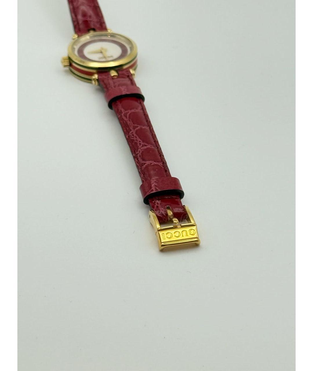 GUCCI Бордовые позолоченные часы, фото 3