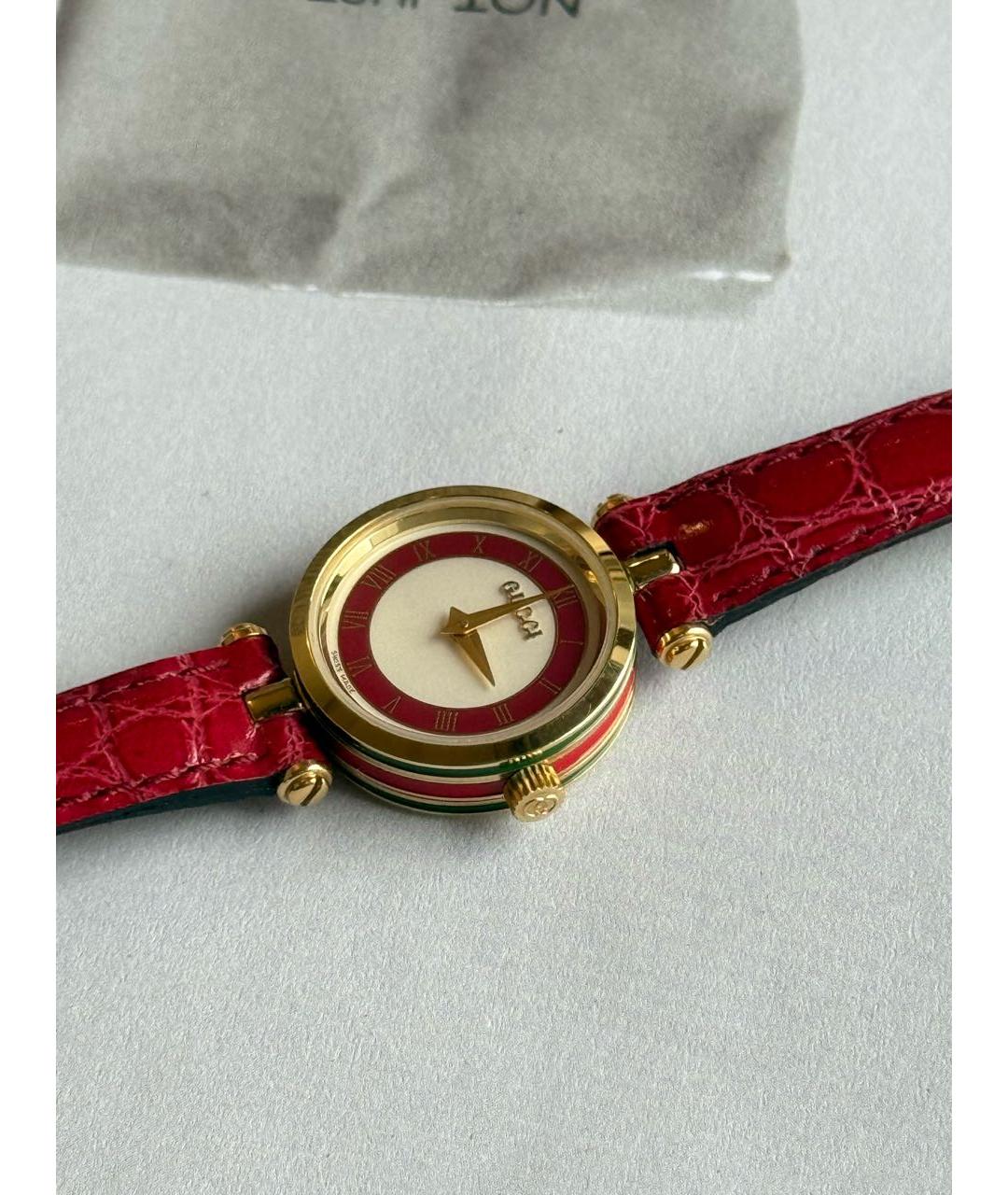 GUCCI Бордовые позолоченные часы, фото 8