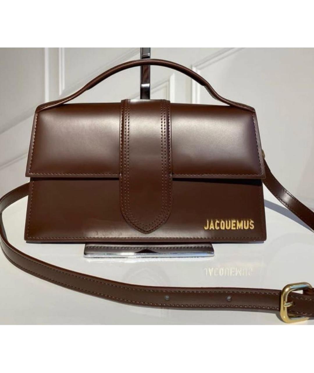 JACQUEMUS Коричневая кожаная сумка с короткими ручками, фото 3