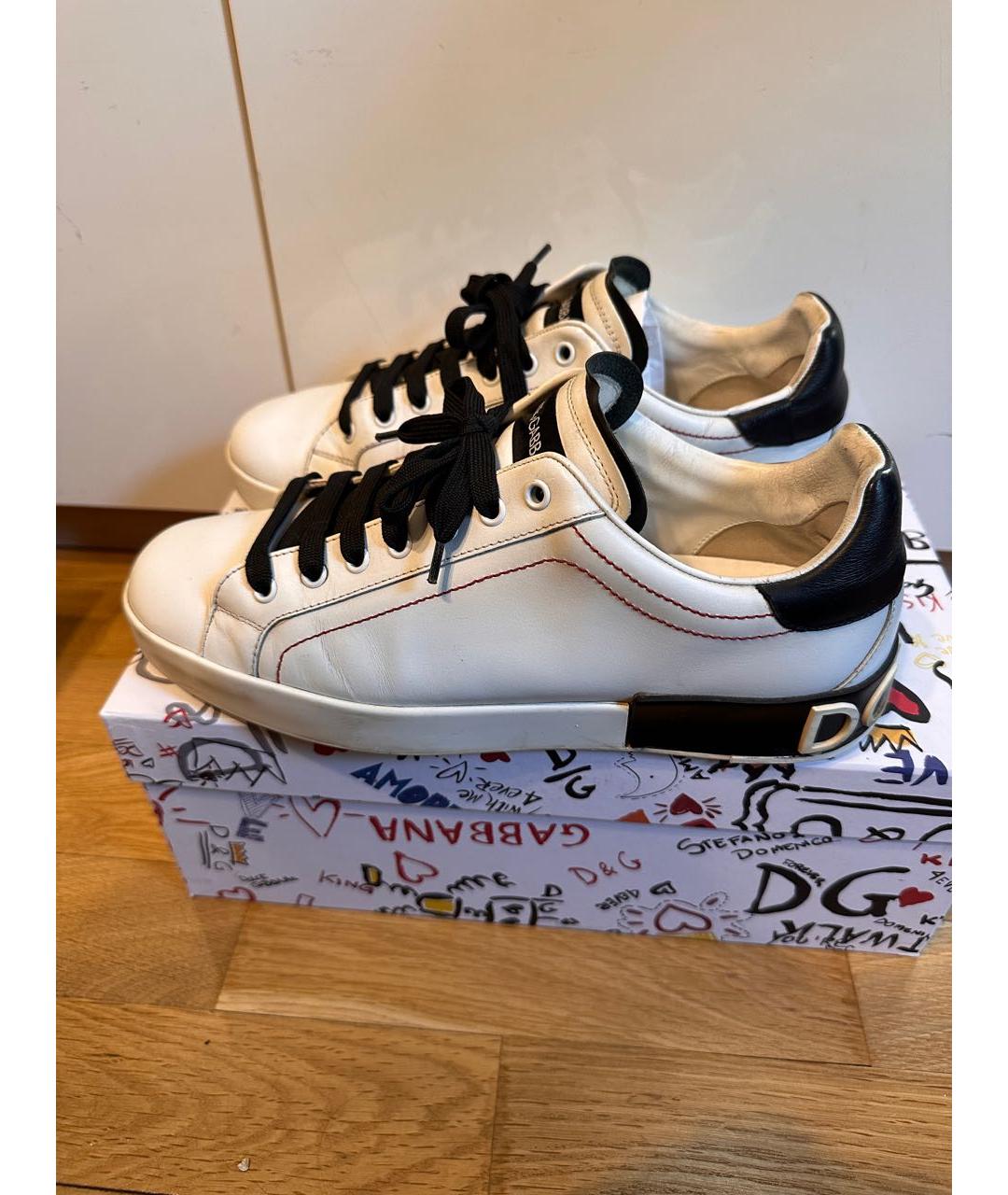 DOLCE&GABBANA Белые кожаные низкие кроссовки / кеды, фото 3