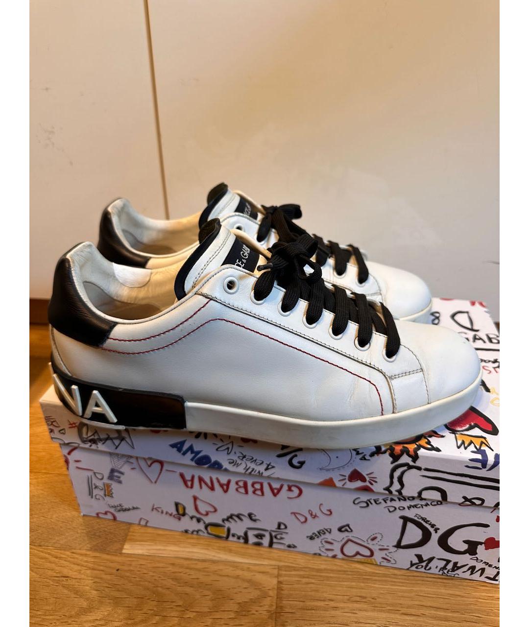 DOLCE&GABBANA Белые кожаные низкие кроссовки / кеды, фото 8