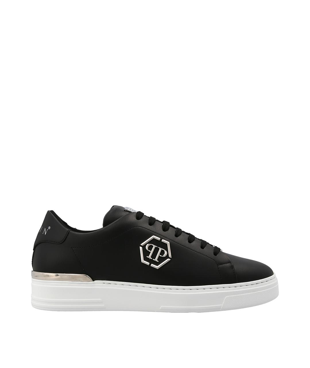 PHILIPP PLEIN Черные кожаные низкие кроссовки / кеды, фото 1
