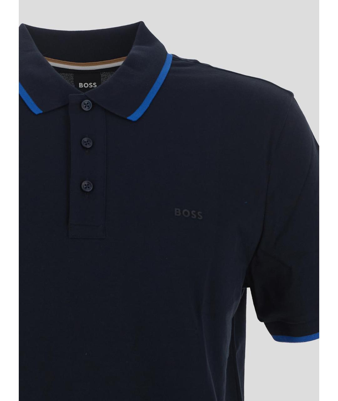 HUGO BOSS Темно-синее хлопковое поло с коротким рукавом, фото 3
