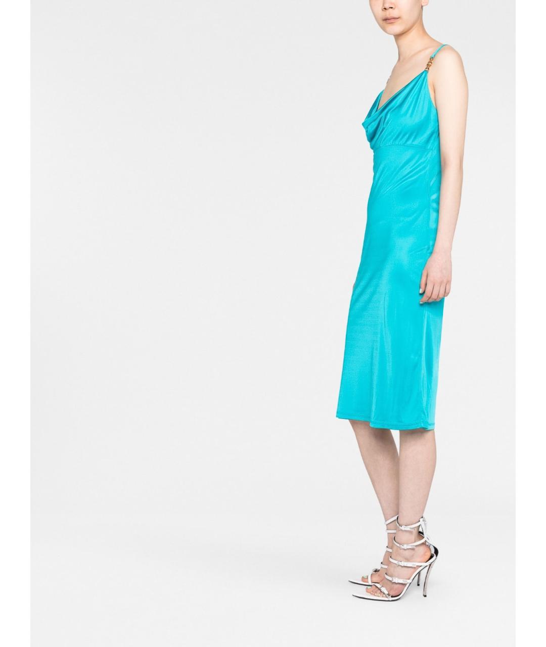 VERSACE Бирюзовое вискозное коктейльное платье, фото 7