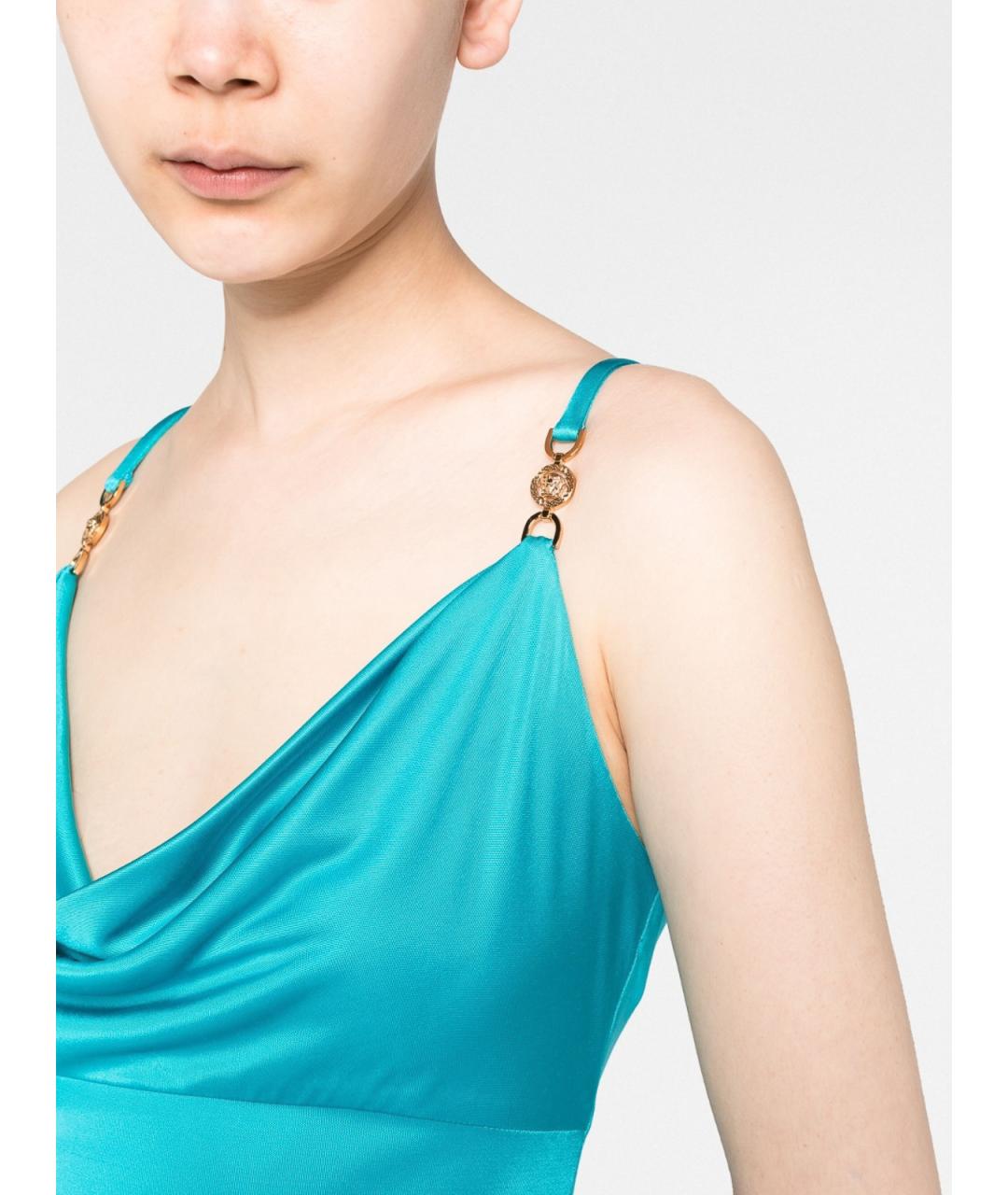 VERSACE Бирюзовое вискозное коктейльное платье, фото 4
