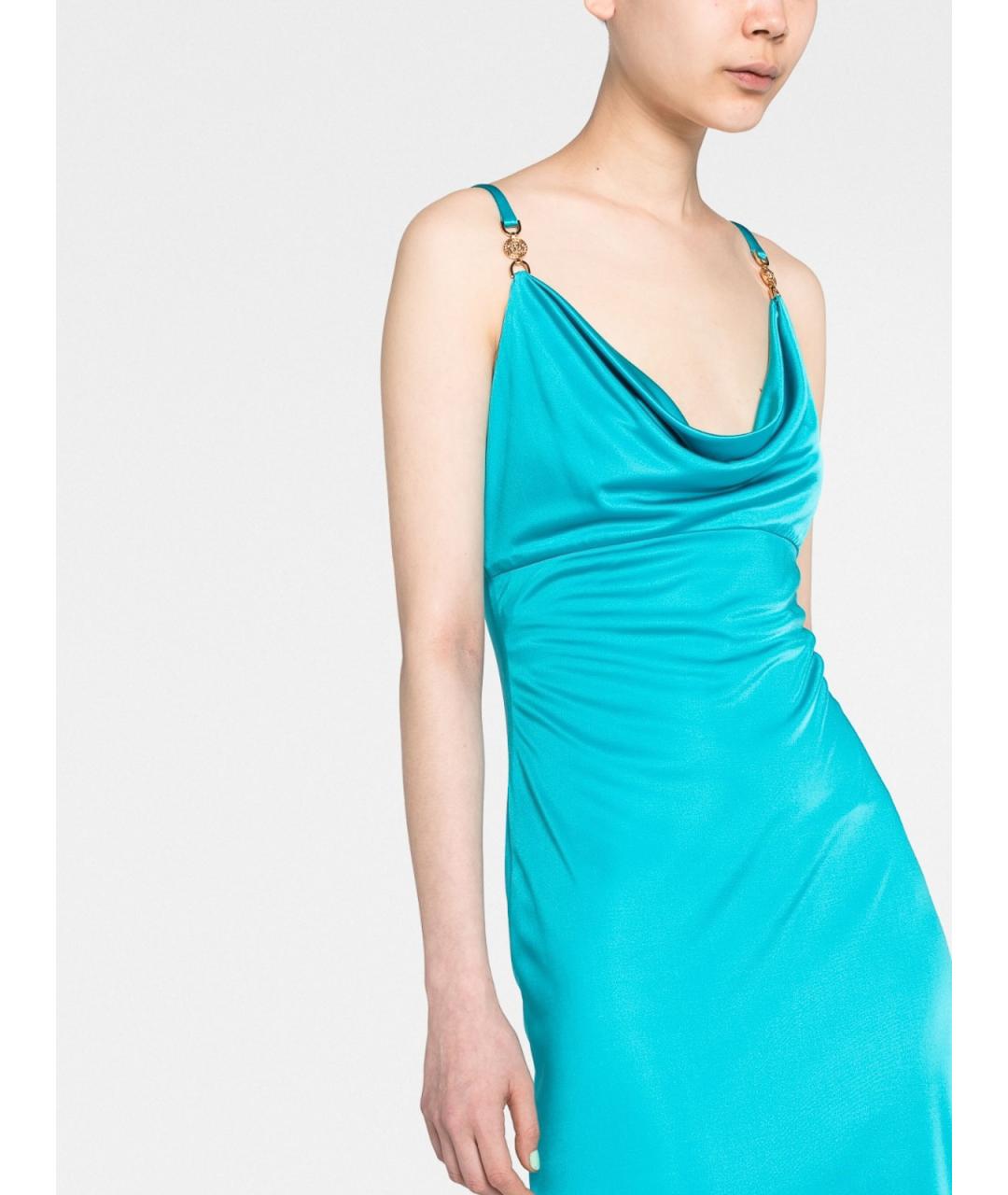 VERSACE Бирюзовое вискозное коктейльное платье, фото 5