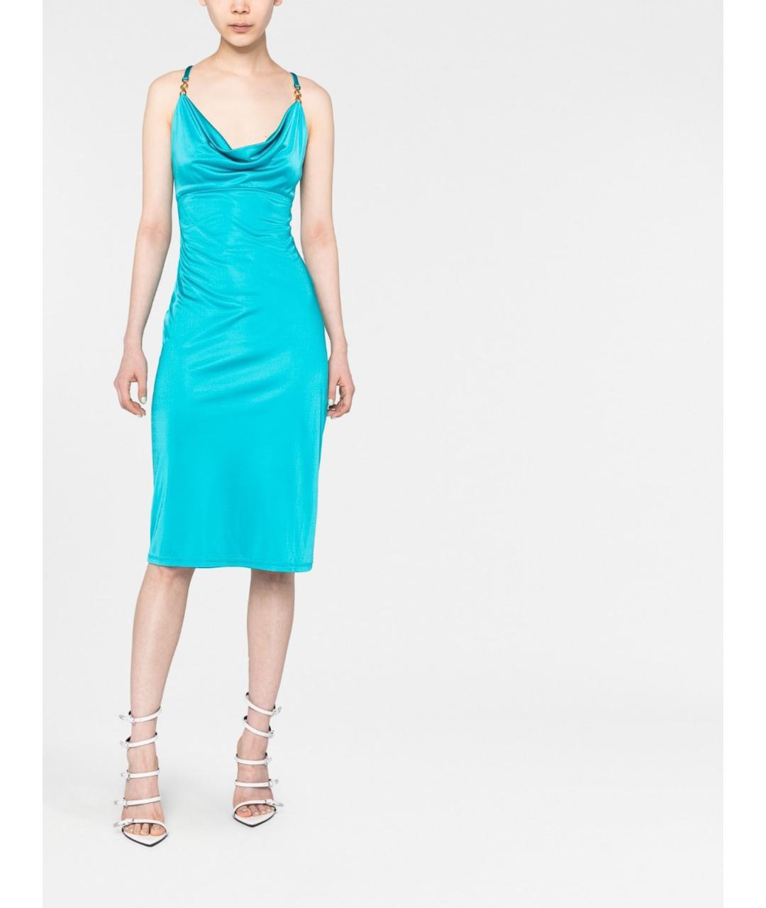 VERSACE Бирюзовое вискозное коктейльное платье, фото 2
