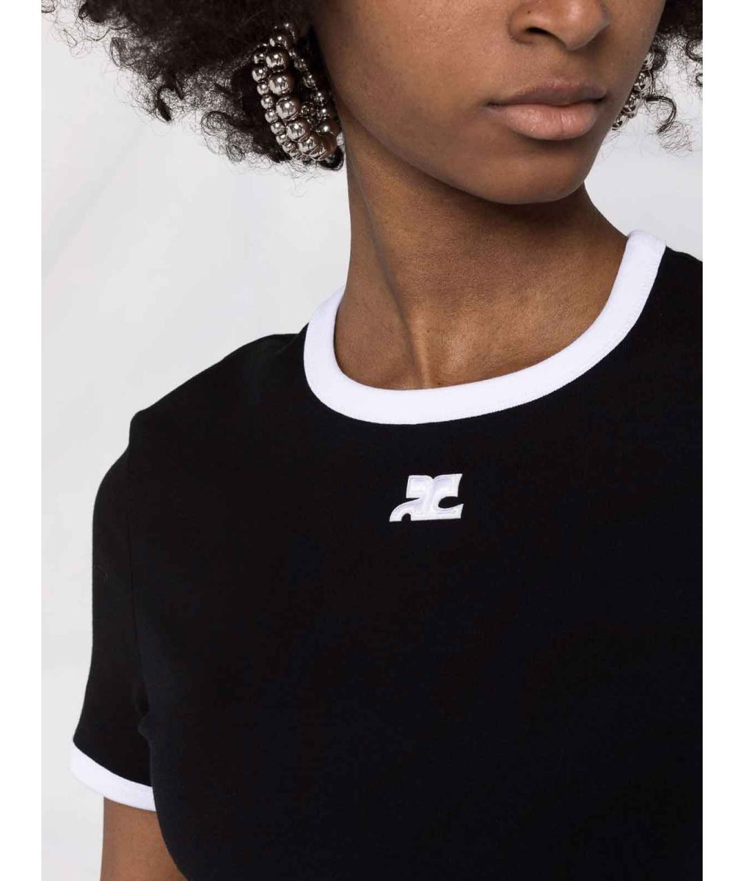 COURREGES Черная хлопковая футболка, фото 2