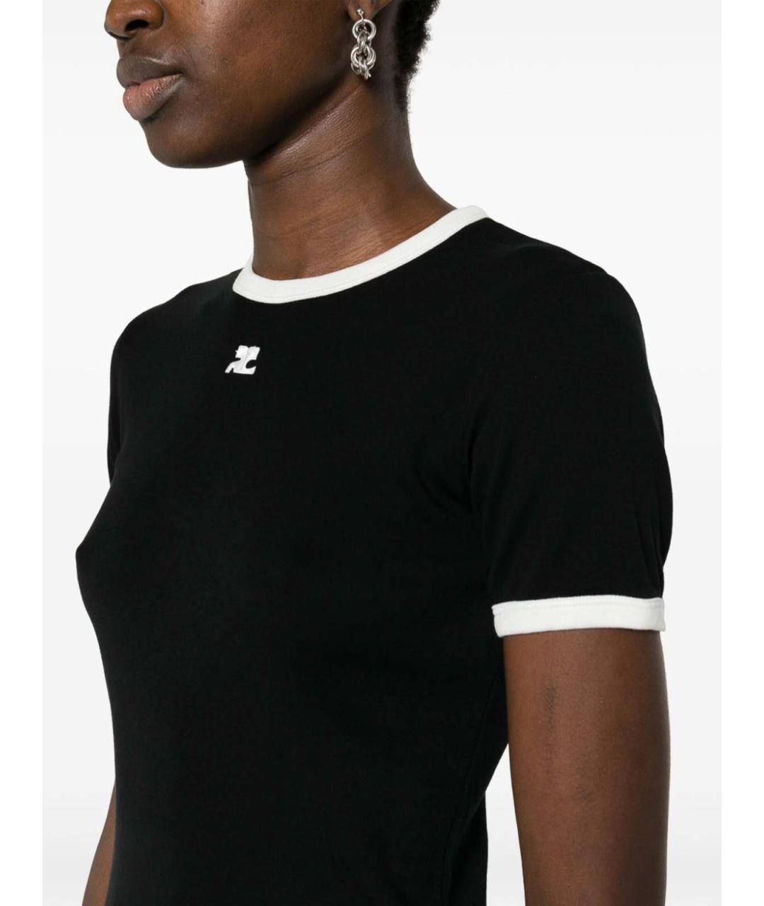 COURREGES Черная хлопковая футболка, фото 4