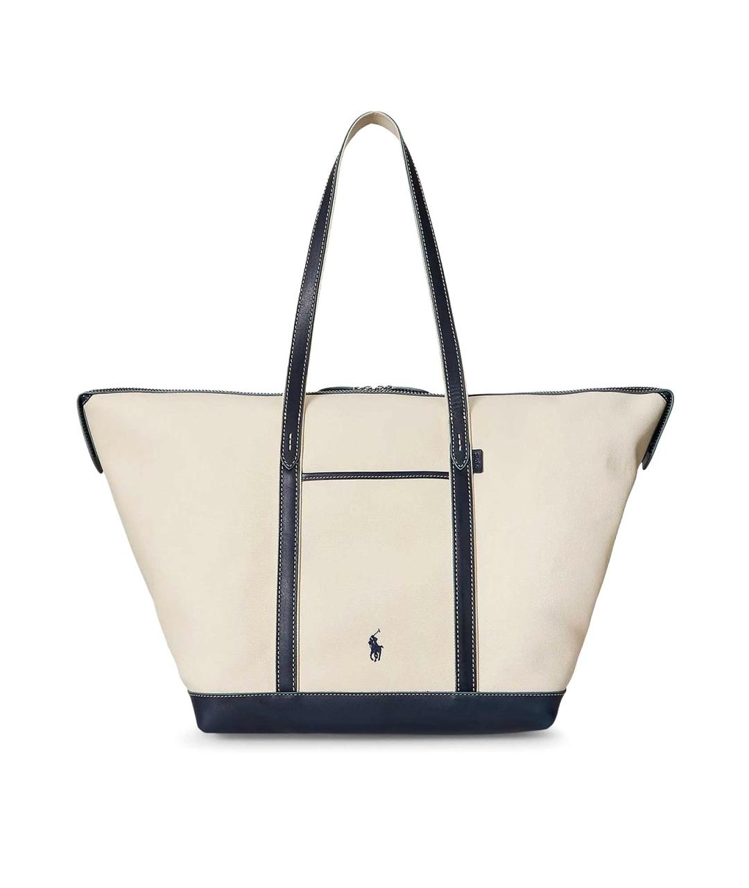 POLO RALPH LAUREN Бежевая тканевая сумка тоут, фото 1