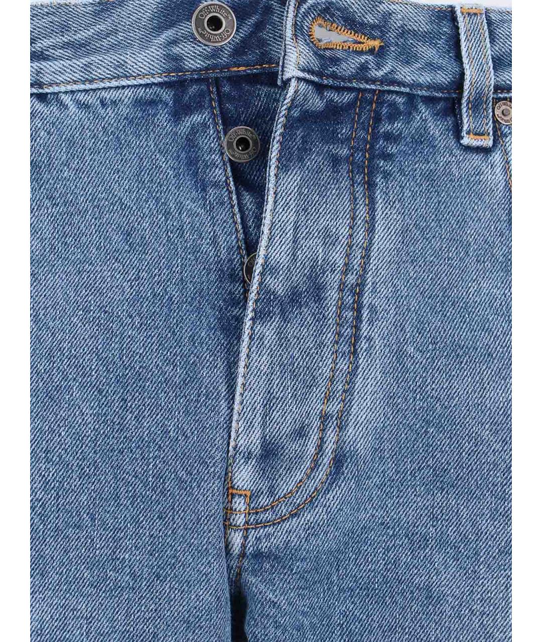 OFF-WHITE Голубые хлопковые прямые джинсы, фото 5