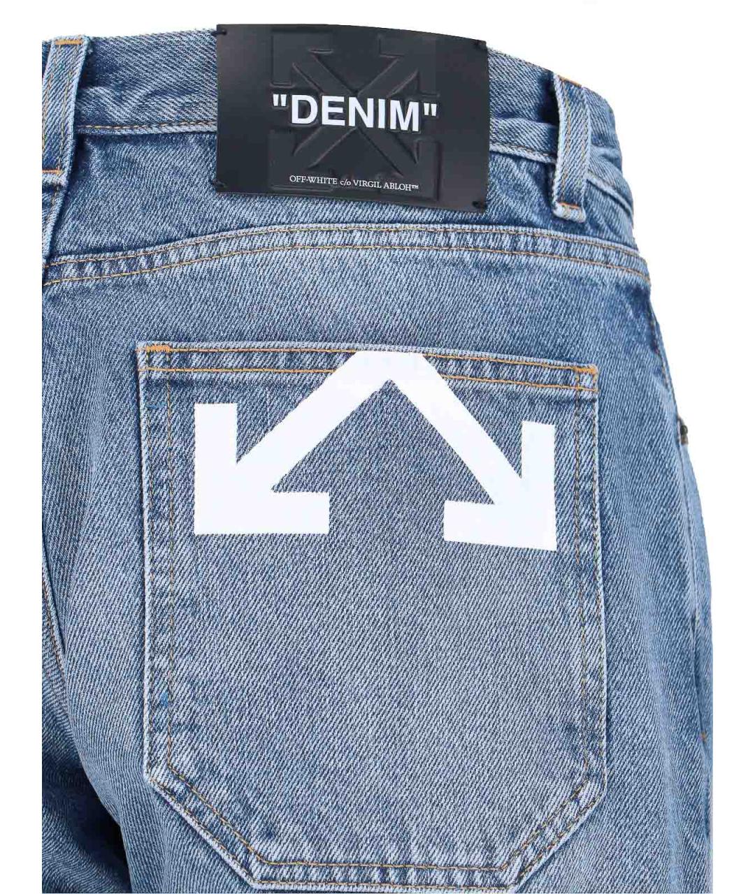 OFF-WHITE Голубые хлопковые прямые джинсы, фото 4