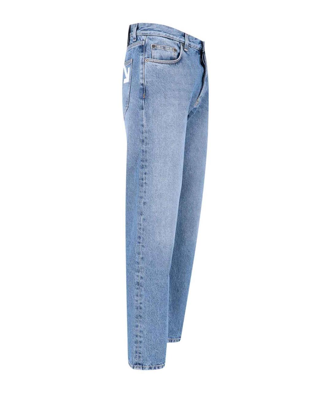 OFF-WHITE Голубые хлопковые прямые джинсы, фото 3