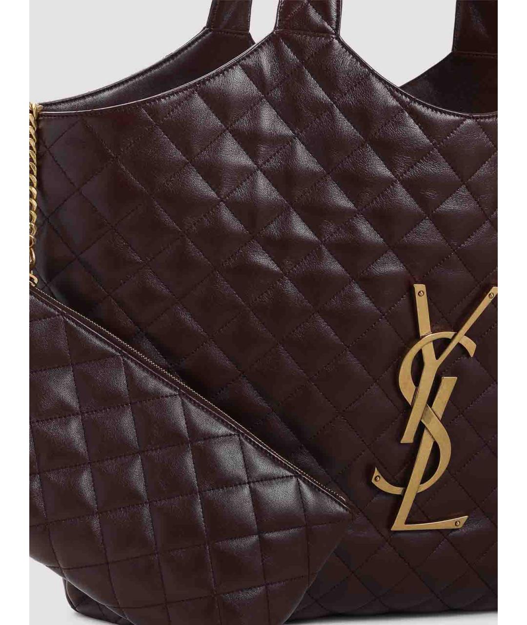 SAINT LAURENT Бордовая кожаная сумка тоут, фото 3