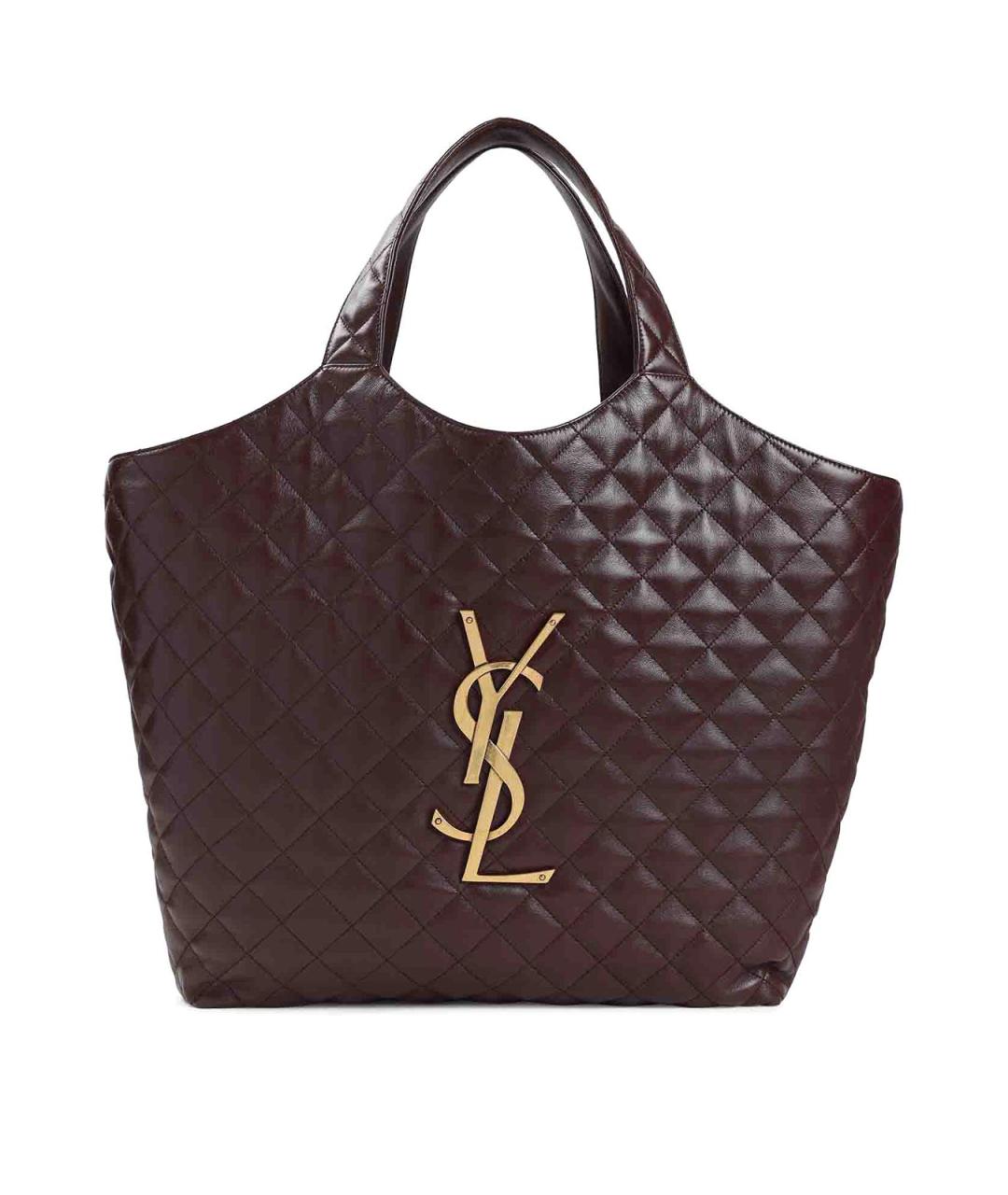 SAINT LAURENT Бордовая кожаная сумка тоут, фото 1
