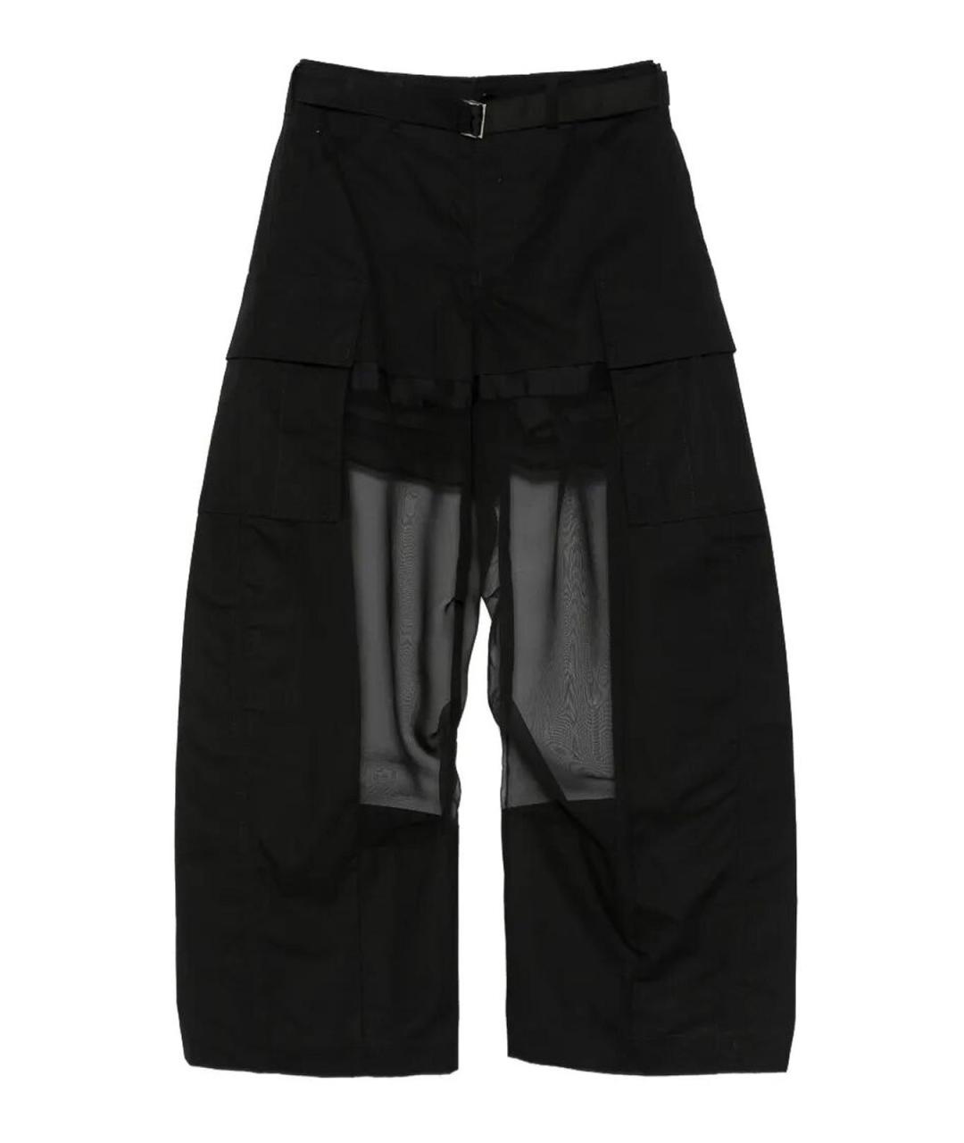 SACAI Черные хлопковые брюки широкие, фото 1