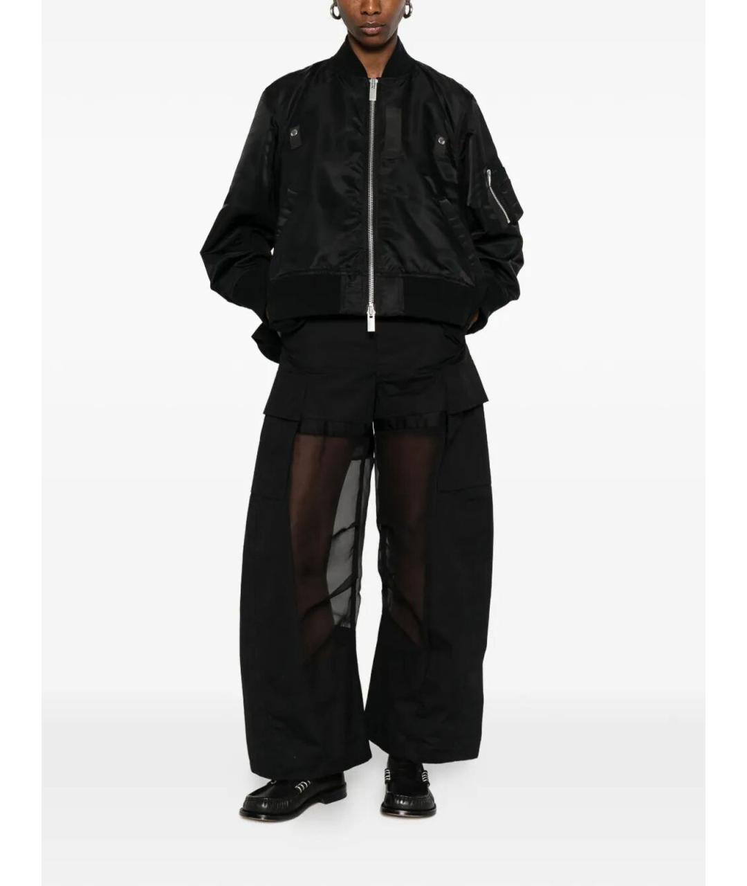 SACAI Черные хлопковые брюки широкие, фото 3