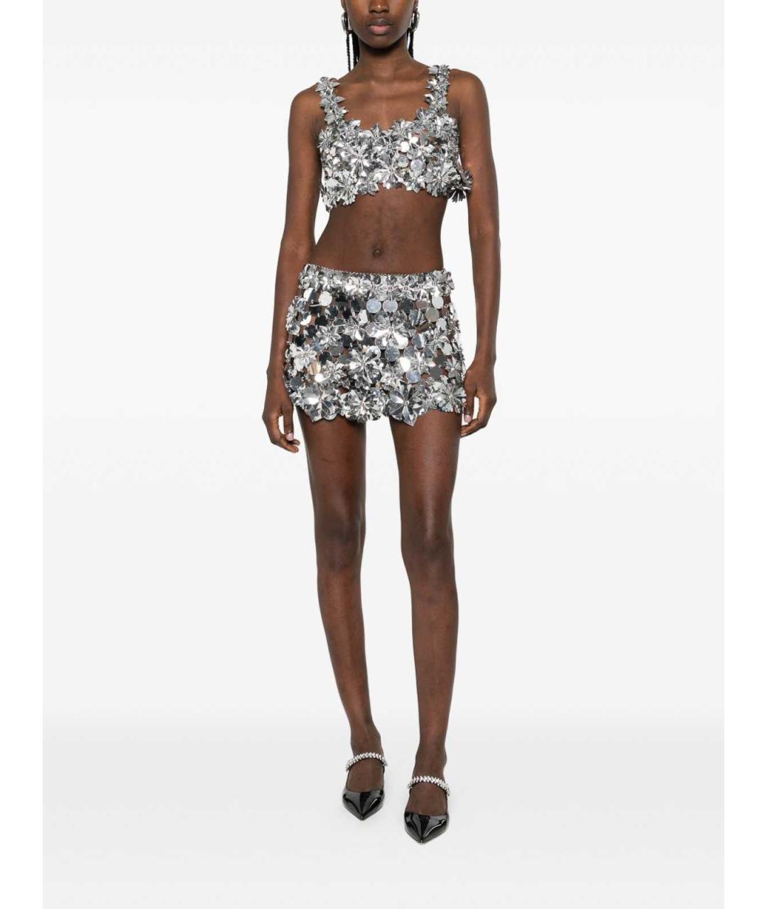 PACO RABANNE Серебряная юбка мини, фото 2