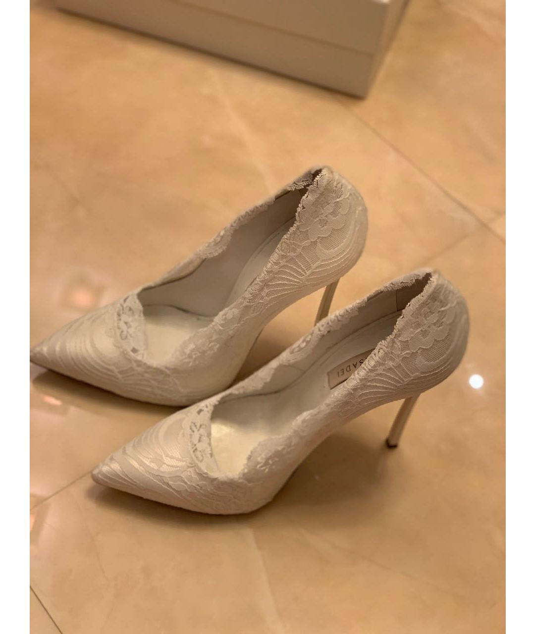 CASADEI Белые текстильные свадебные туфли на высоком каблуке, фото 5