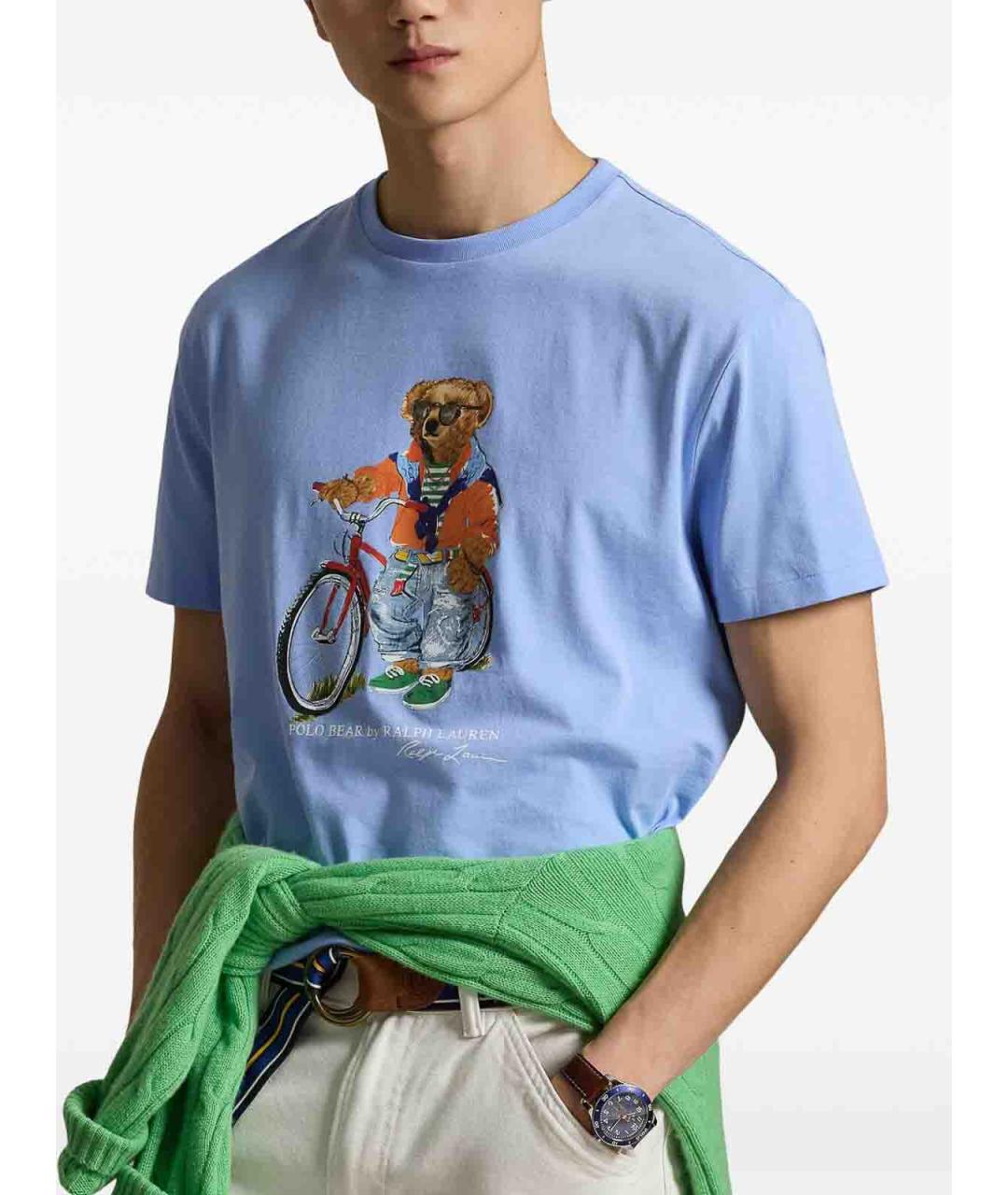 POLO RALPH LAUREN Голубая хлопковая футболка, фото 4