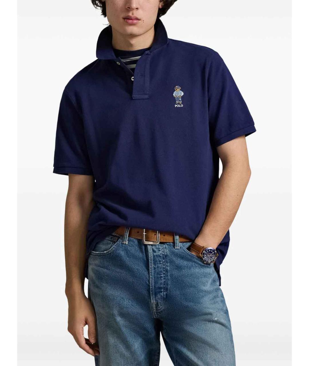 POLO RALPH LAUREN Темно-синее хлопковое поло с коротким рукавом, фото 2