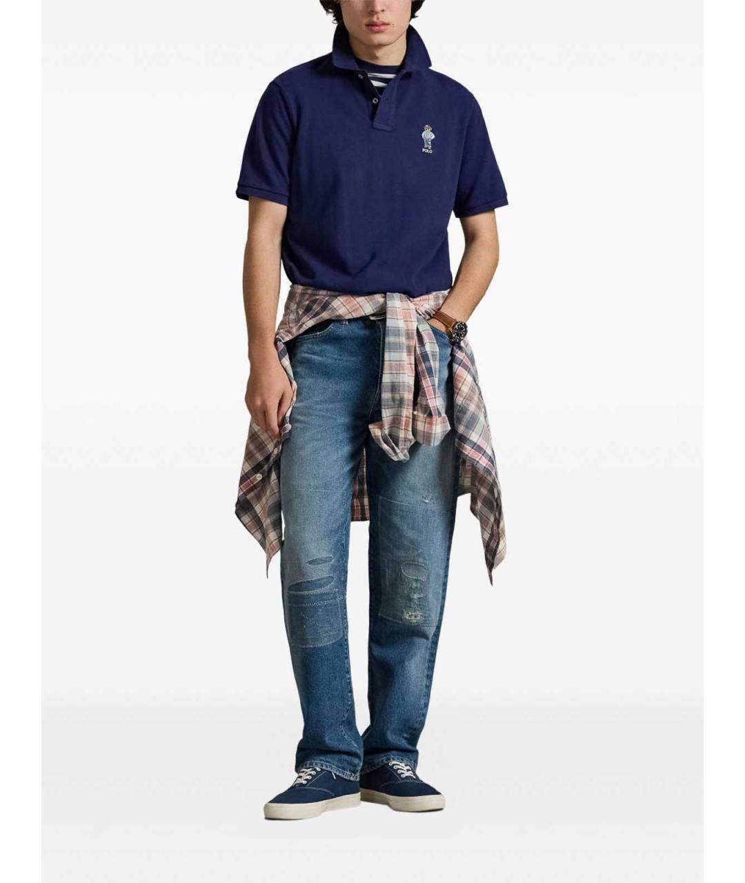 POLO RALPH LAUREN Темно-синее хлопковое поло с коротким рукавом, фото 4