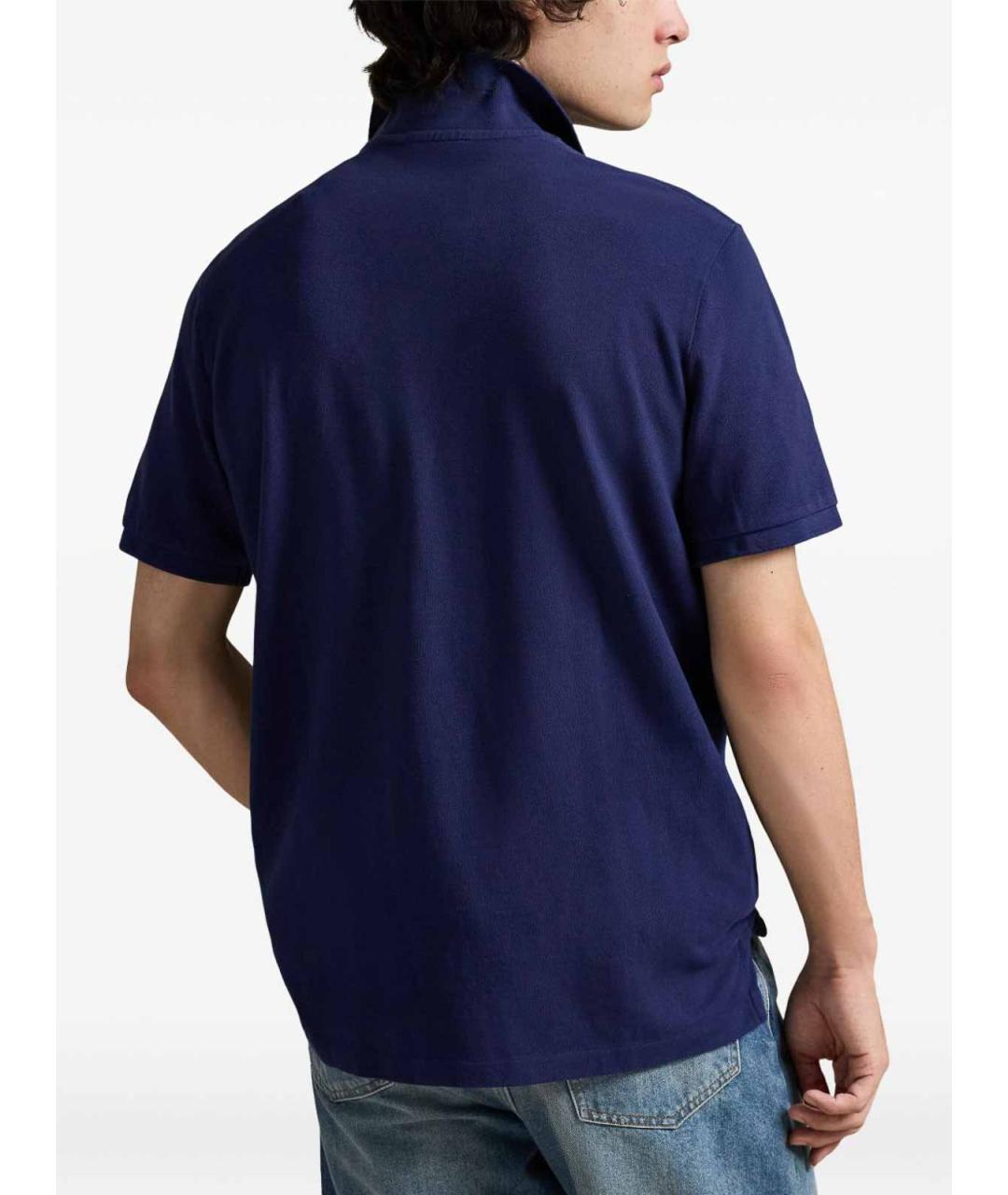 POLO RALPH LAUREN Темно-синее хлопковое поло с коротким рукавом, фото 3