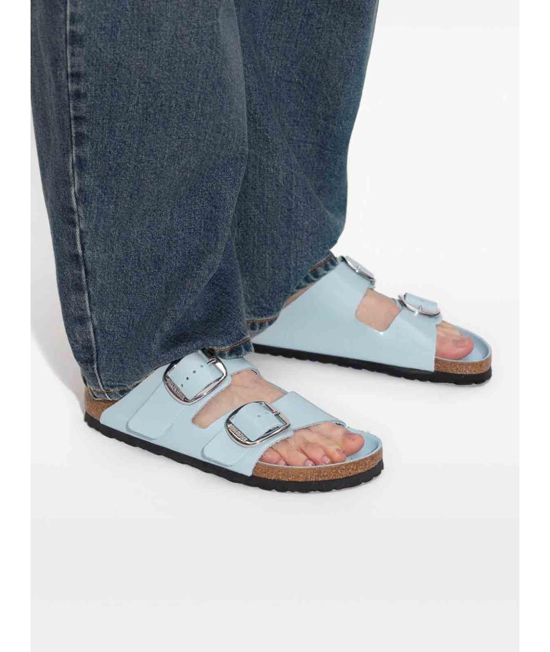 BIRKENSTOCK Голубые кожаные сандалии, фото 4