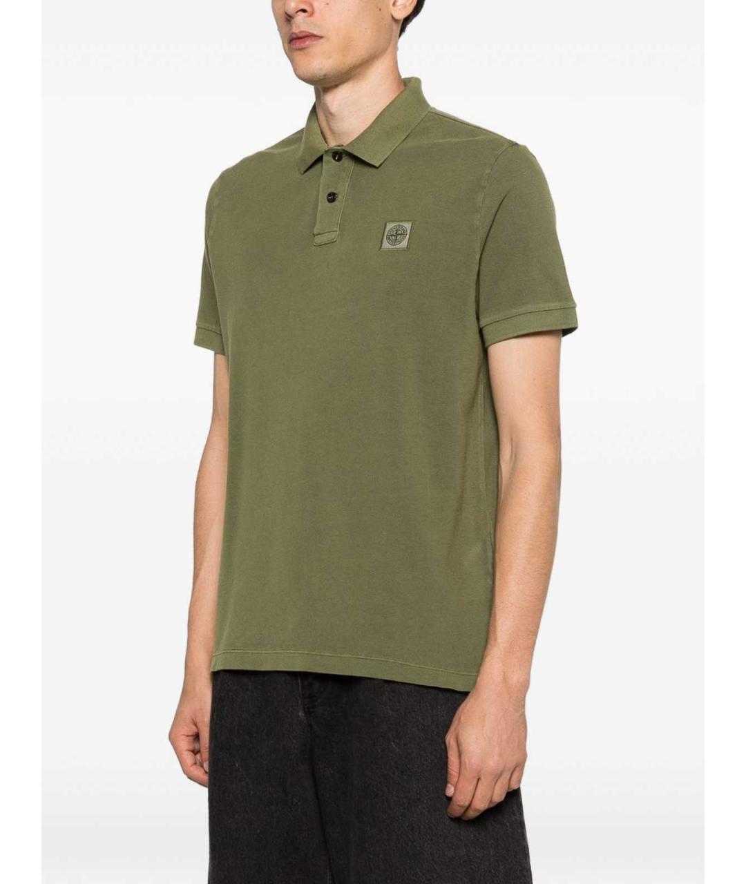 STONE ISLAND Зеленое хлопковое поло с коротким рукавом, фото 5