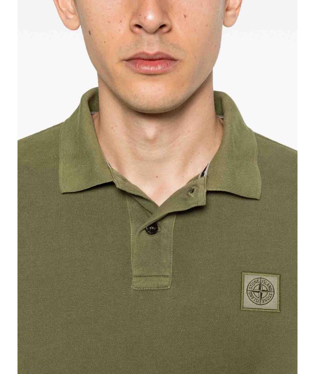 STONE ISLAND Зеленое хлопковое поло с коротким рукавом, фото 4