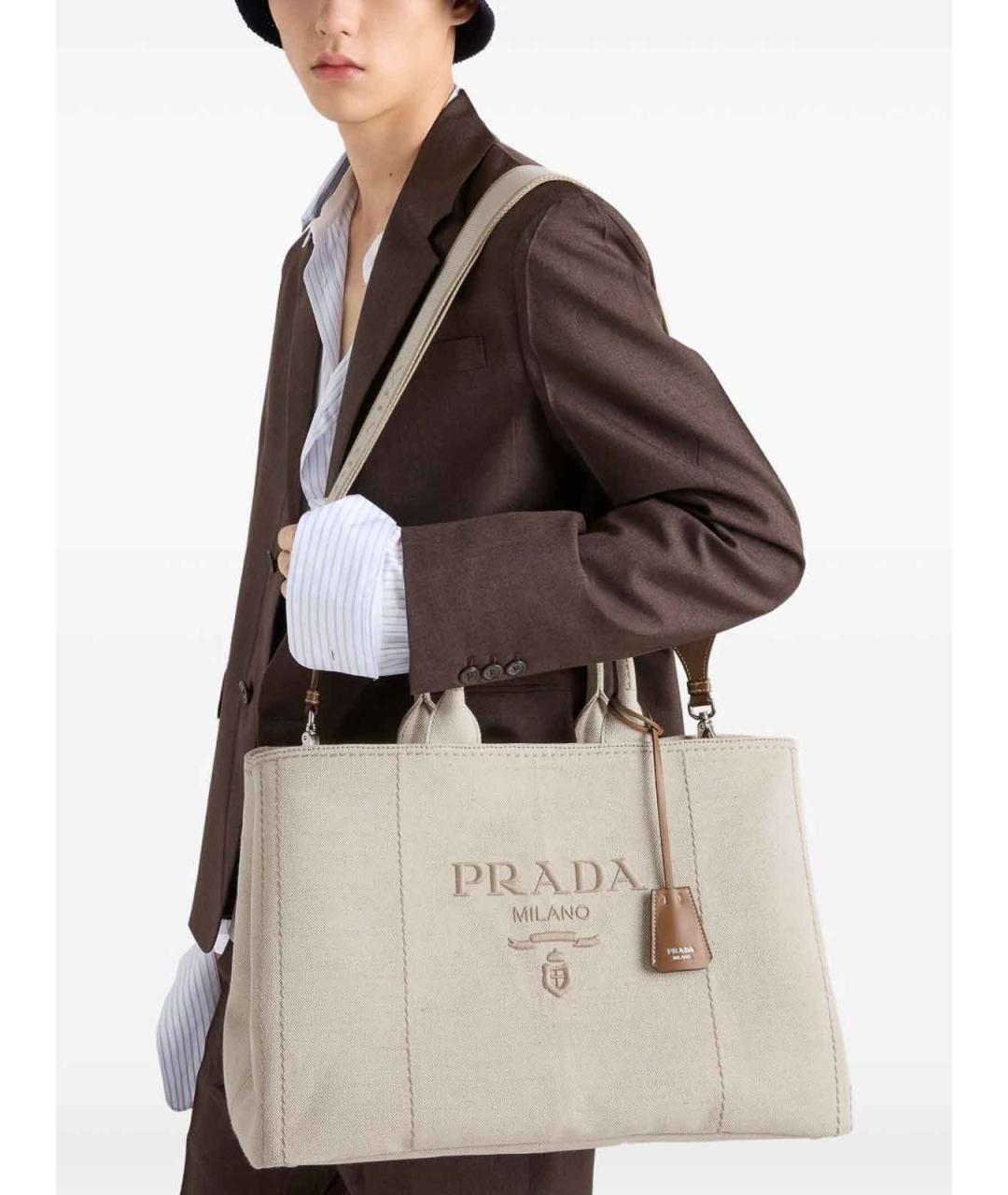 PRADA Бежевая тканевая сумка тоут, фото 2