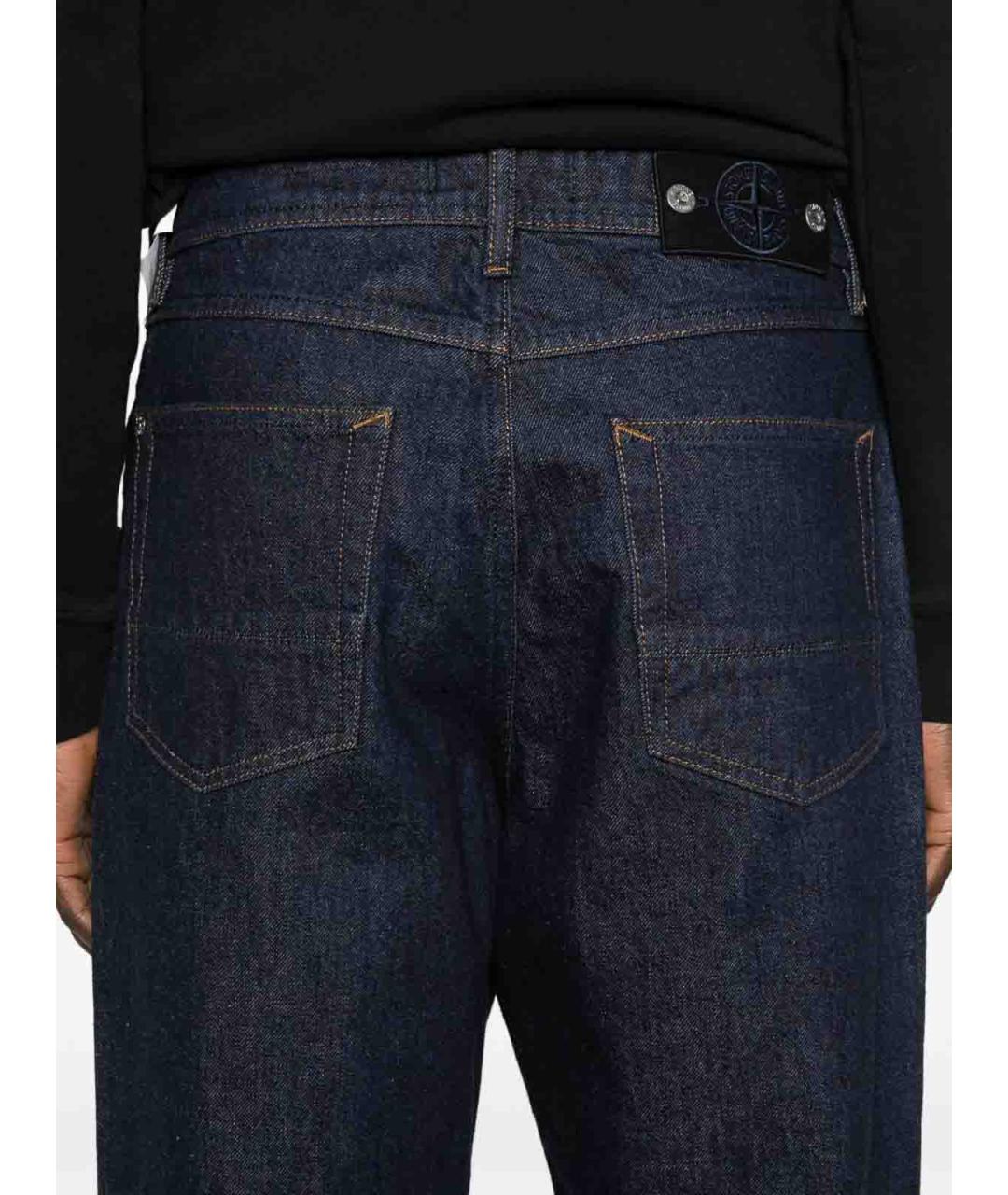 STONE ISLAND Темно-синие хлопковые прямые джинсы, фото 4