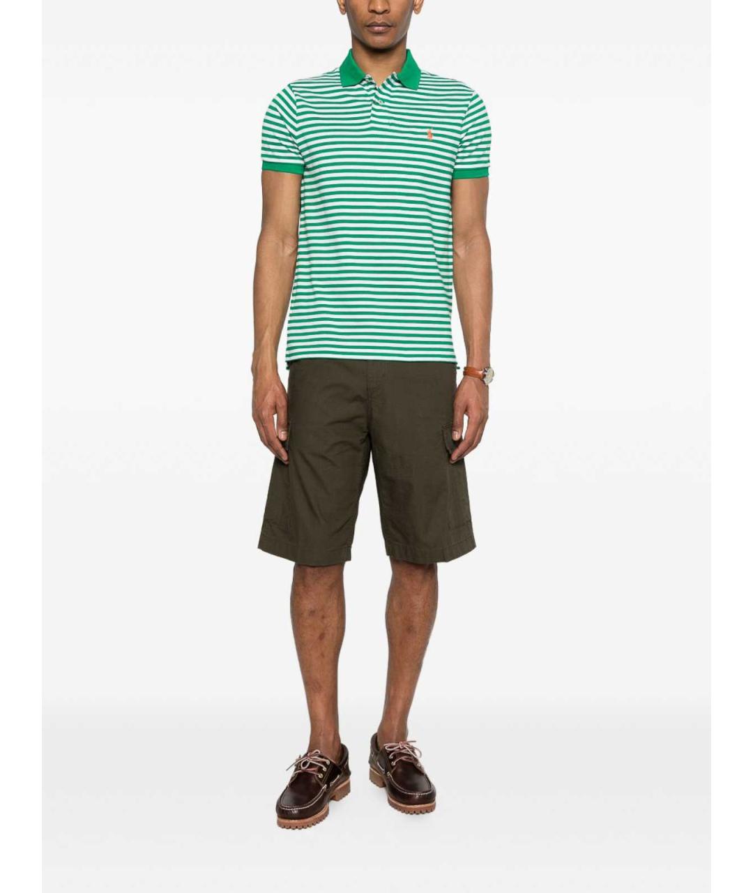 POLO RALPH LAUREN Зеленое хлопковое поло с коротким рукавом, фото 2