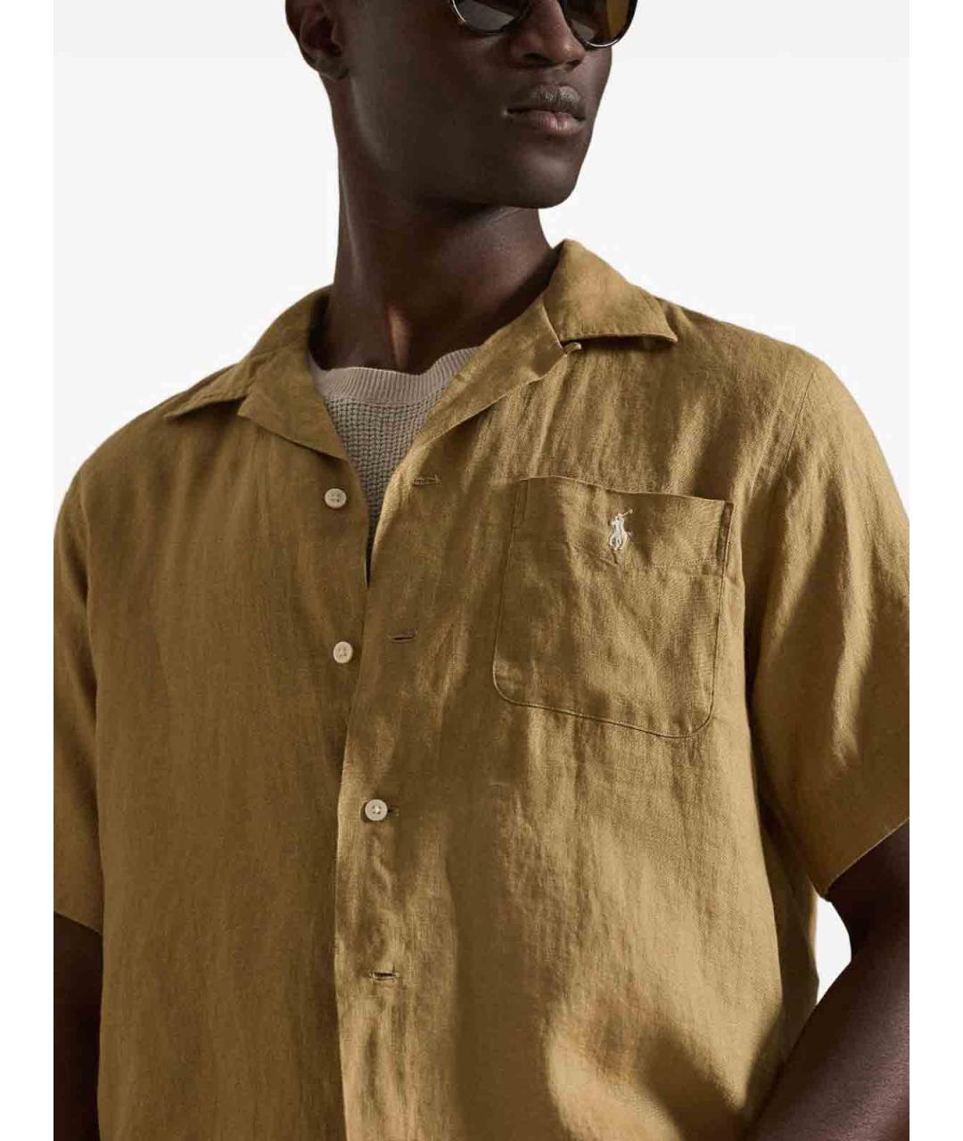 POLO RALPH LAUREN Коричневая льняная кэжуал рубашка, фото 5
