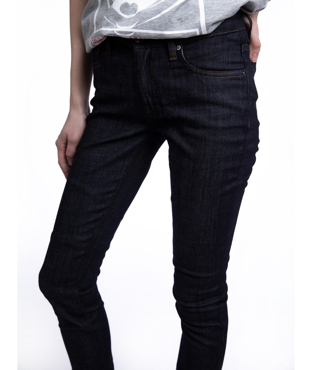 VICTORIA BECKHAM Темно-синие хлопко-полиэстеровые джинсы слим, фото 2