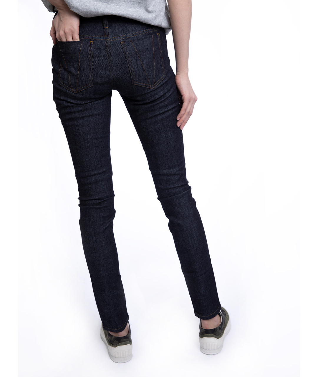 VICTORIA BECKHAM Темно-синие хлопко-полиэстеровые джинсы слим, фото 4
