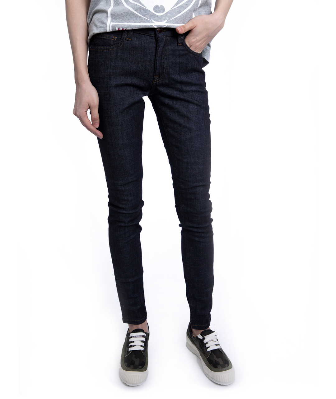 VICTORIA BECKHAM Темно-синие хлопко-полиэстеровые джинсы слим, фото 6