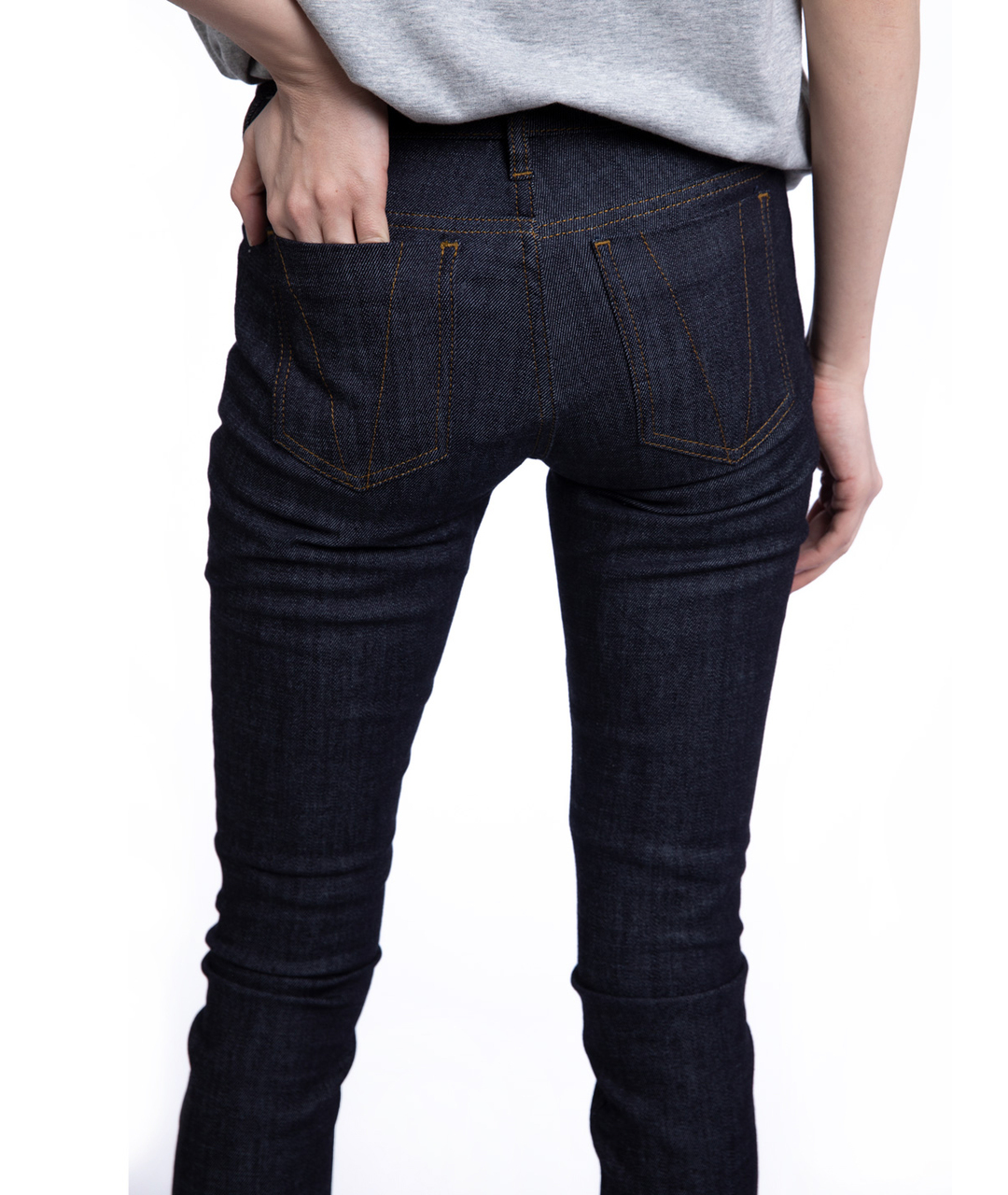 VICTORIA BECKHAM Темно-синие хлопко-полиэстеровые джинсы слим, фото 3