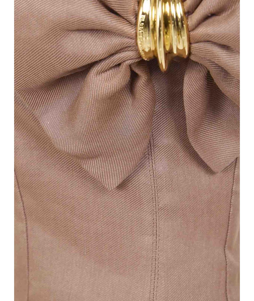 ELISABETTA FRANCHI Коричневое льняное повседневное платье, фото 2