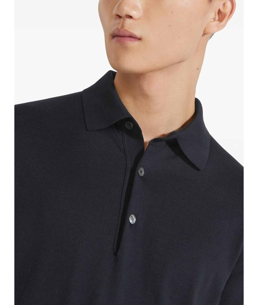 ZEGNA Темно-синее хлопковое поло с коротким рукавом, фото 3